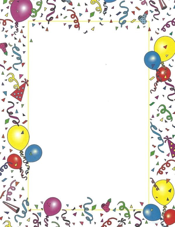 Colorful balloons and confetti border template