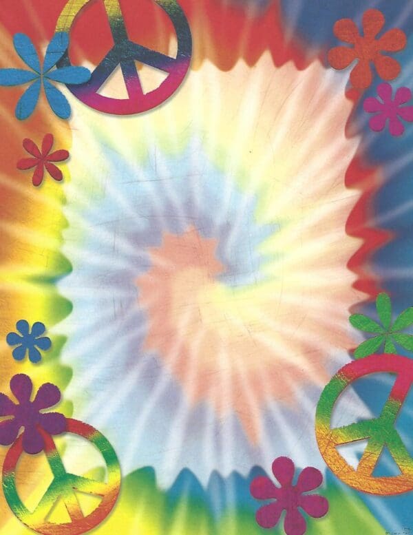Colorful peace symbols and flowers design template