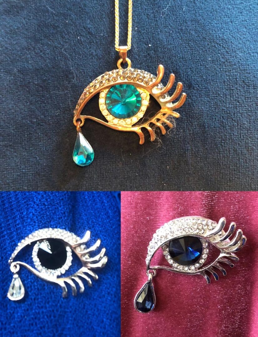 Three eye with teardrop necklaces, different colors
